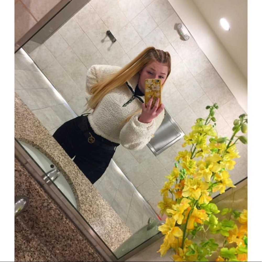 White cropped teddy zip up jacket